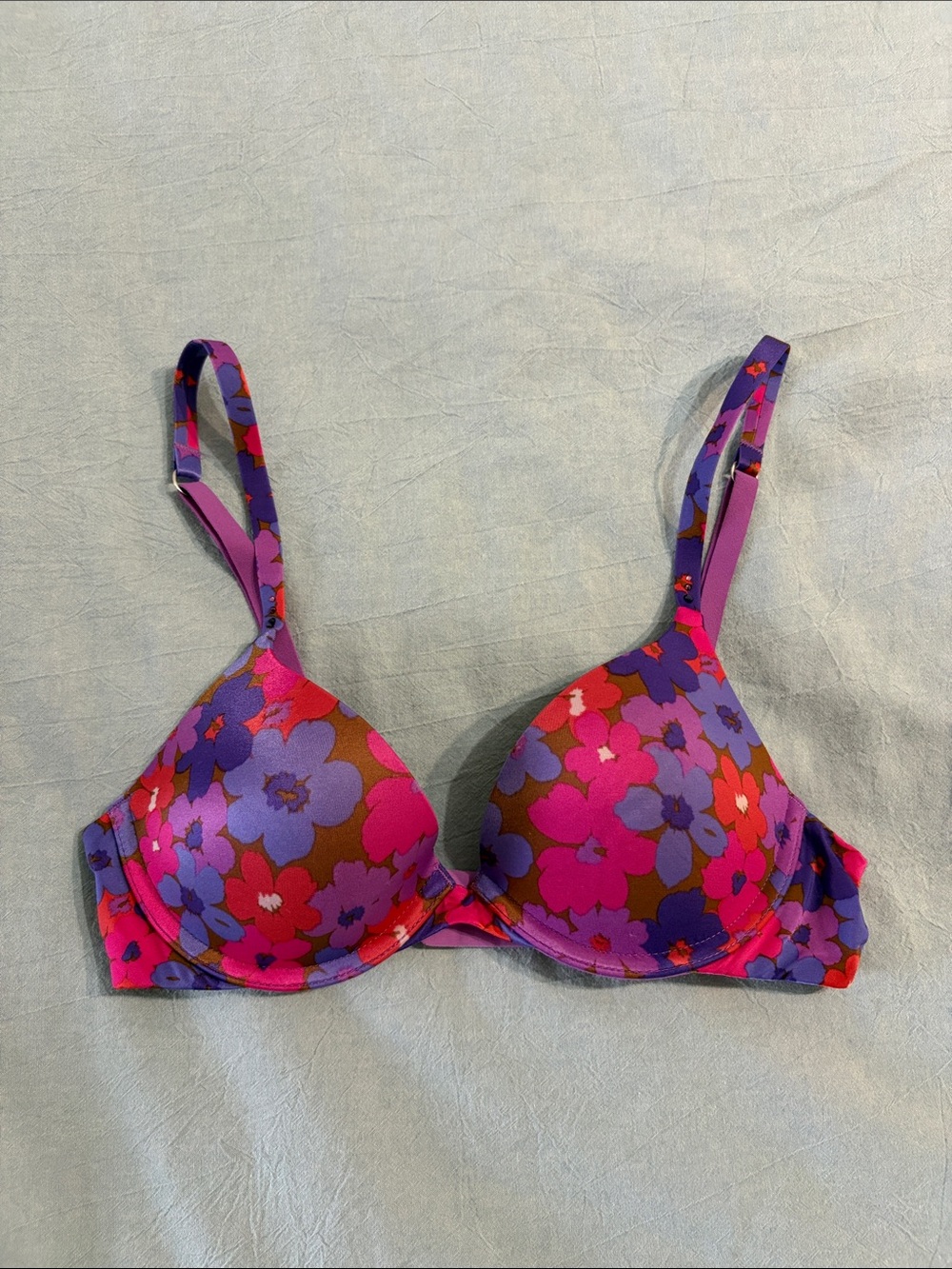 Victoria's Secret Bright Pink & Purple Floral Underwire Bra